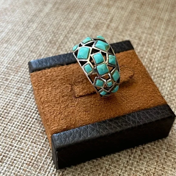 Turquoise Silver Geometric Ring 925 Silver - Picture 3 of 6